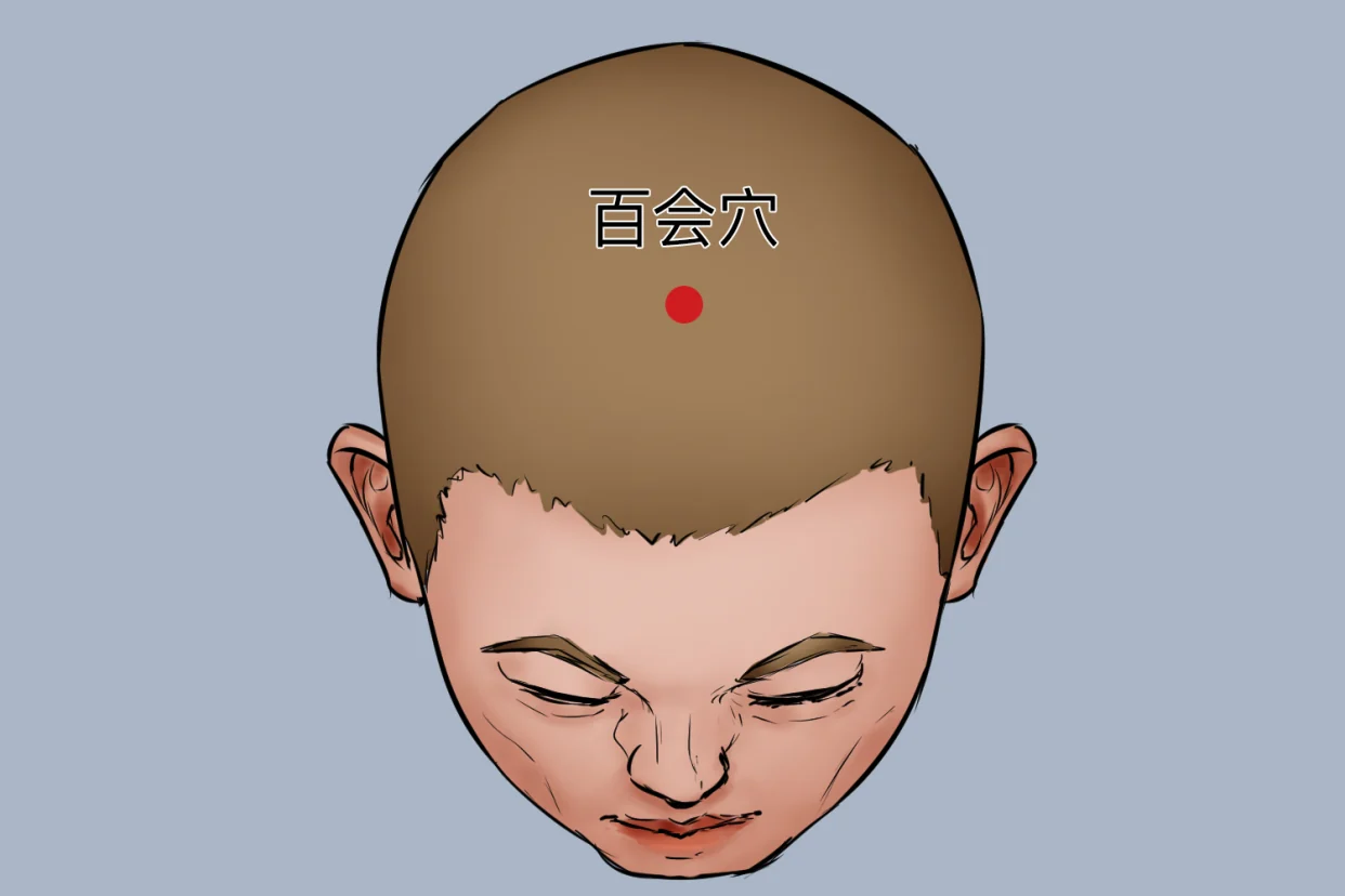 GV20 acupressure point at the crown of the head