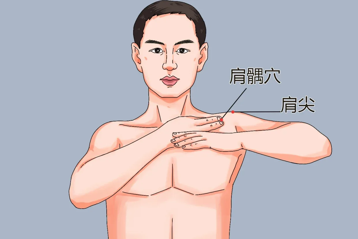 LI15 acupressure point at the front of the shoulder